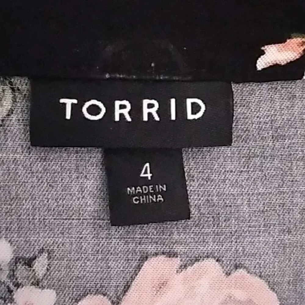 Torrid Black Floral Challis Button Down Trapeze Midi Dress - Picture 6 of 15